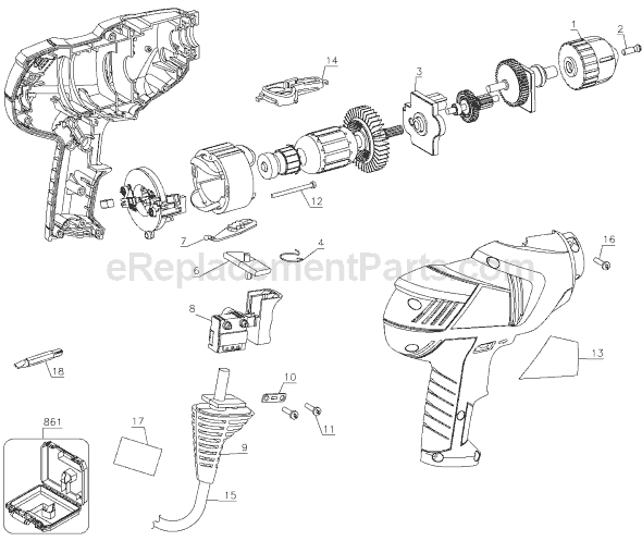 Page A Diagram and Parts List for DR250B Type 1 Black and Decker Electric Drill
